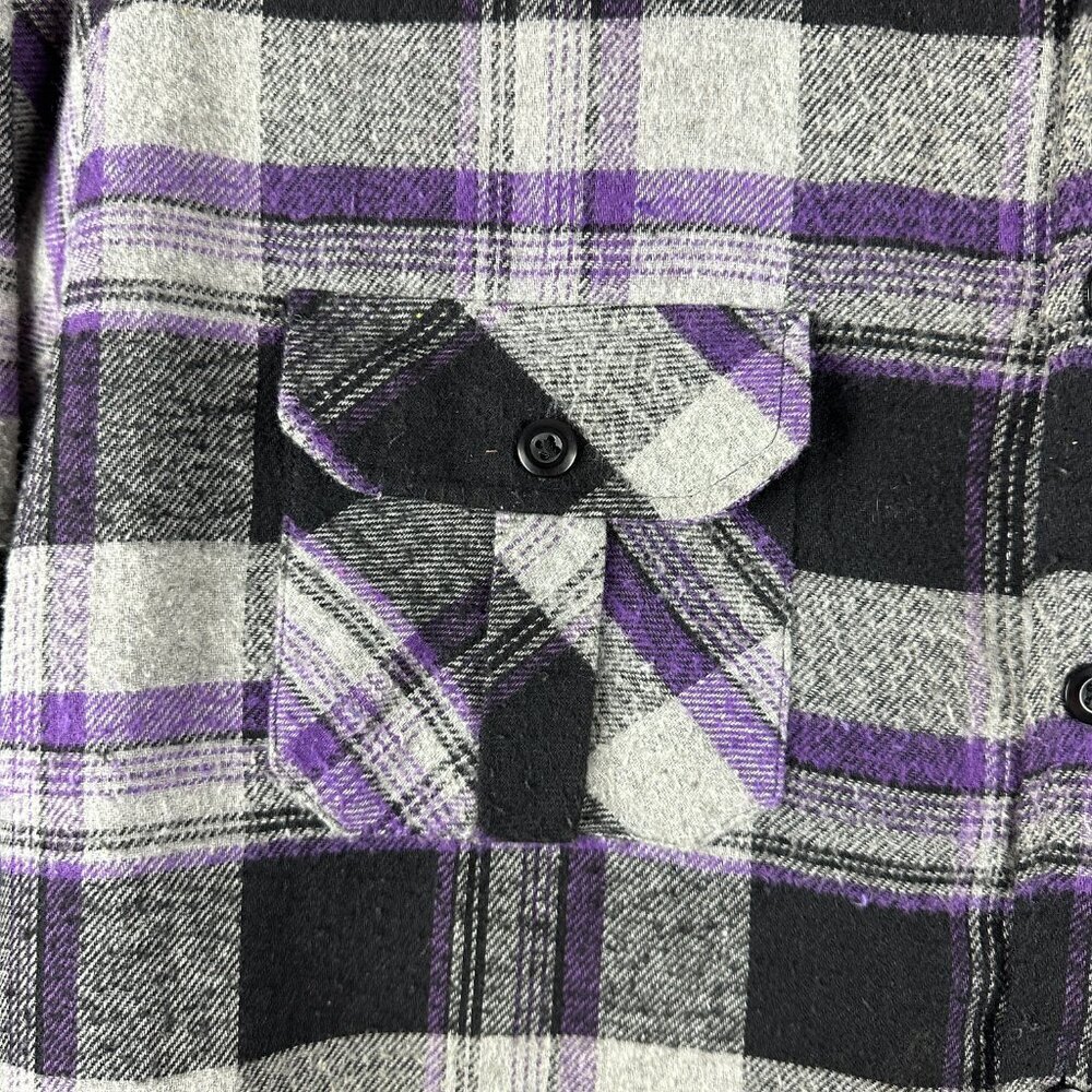 MONTAGE PLAID FLANNEL  MEN'S SHIRT BUTTON DOWN LONG SLEEVE BLACK/GRAY/PURPLE XL - Picture 7 of 11